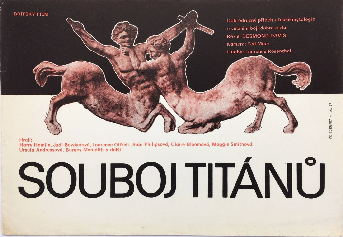 Vintage movie poster with classical sculpture design and text in a foreign language
