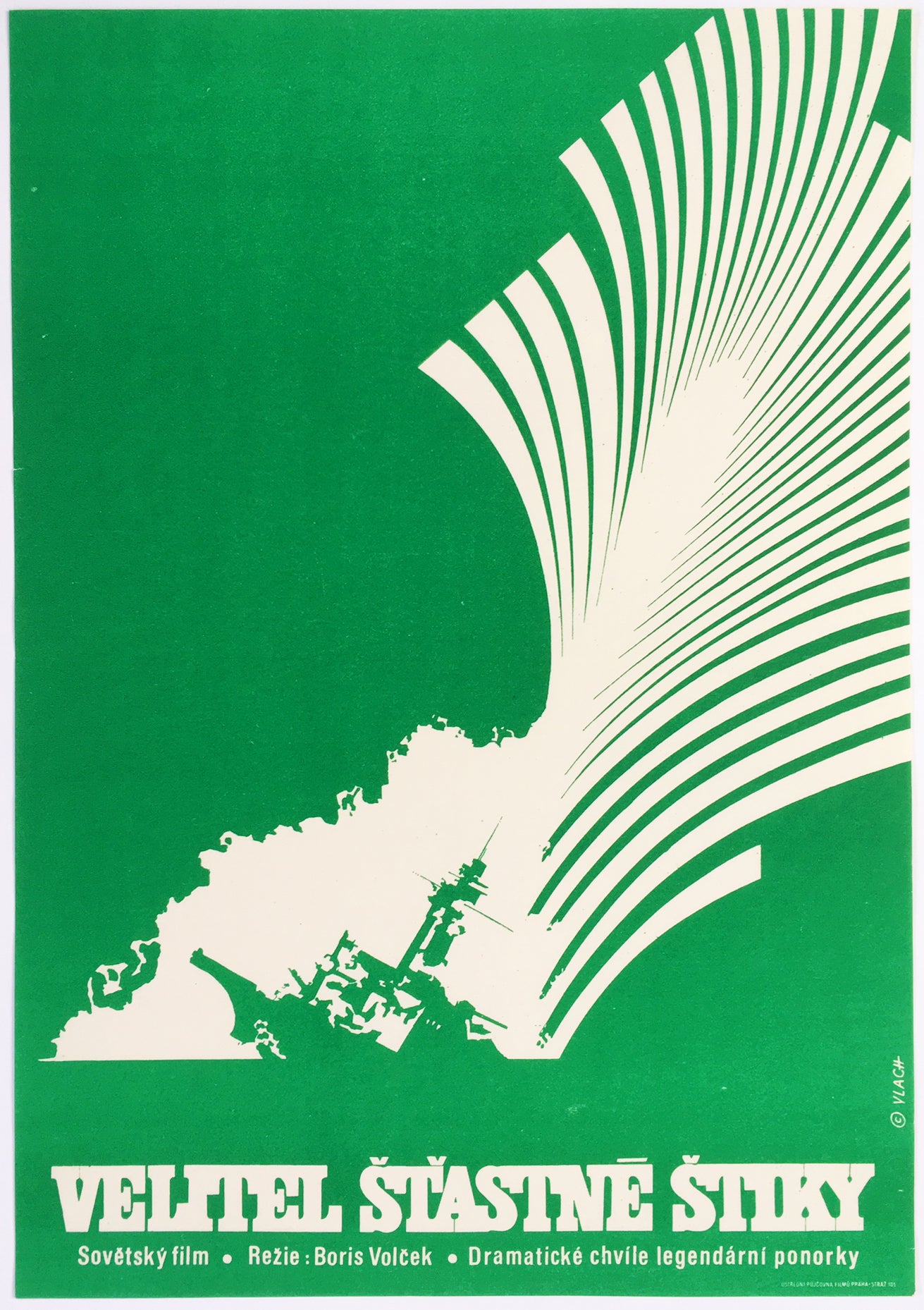 Czech cinema poster for Russian Soviet movie Commander of Lucky Pike cool art of boat green colour - Czech Poster Gallery