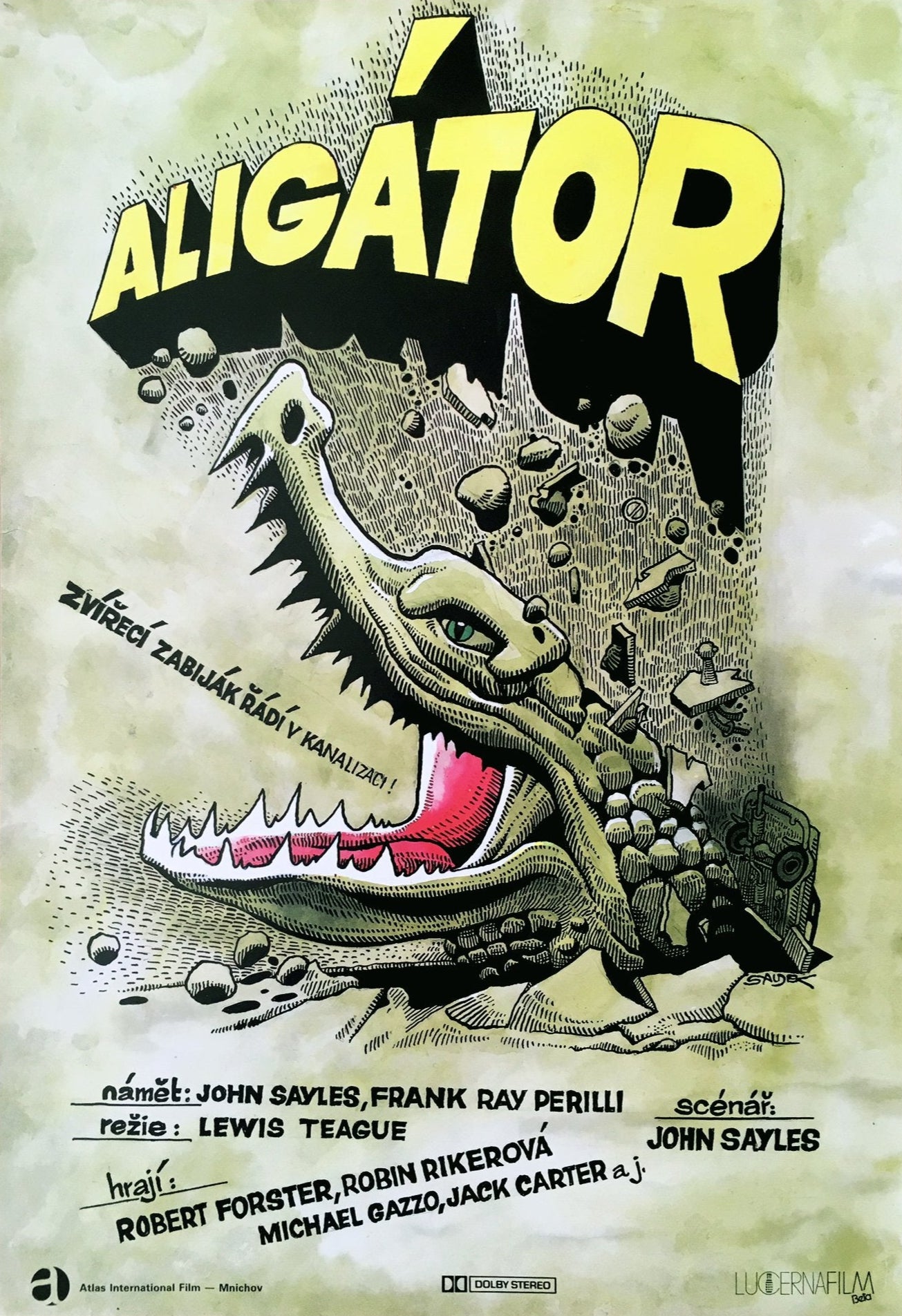 open mouth Alligator illustration image - Kaja Saudek Film Poster Art - Czech Film Poster Gallery
