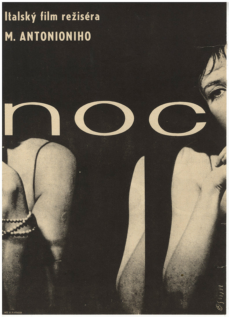 La notte Czech Film Poster, The Night, Antonioni, Monica Vitti original Czech film poster - Czechpostergallery.com