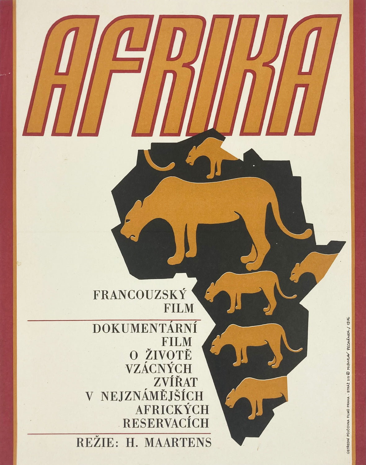 Vintage movie poster for 'Afrika' with lions on a map of Africa