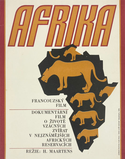 Vintage movie poster for 'Afrika' with lions on a map of Africa