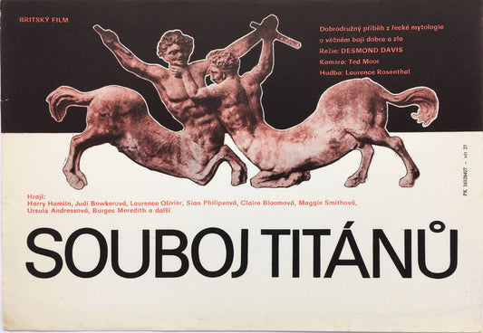 Vintage movie poster with classical sculpture design and text in a foreign language