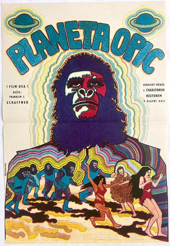 Planet of the Apes Czech Poster psychedelic image of apes and humans - czechpostergallery.com