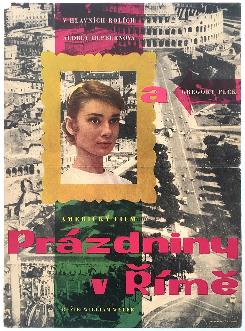 Image of Audrey Hepburn in Roman Holiday movie poster - Czech Film Poster Gallery